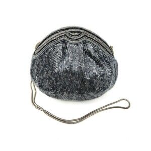 Vintage Neiman Marcus Beaded Clamshell Purse Satin Evening Bag 20s Gatsby Party